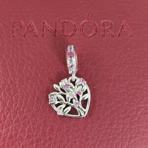 Pink Heart Family Tree Dangle Charm Bracelet Charm with box